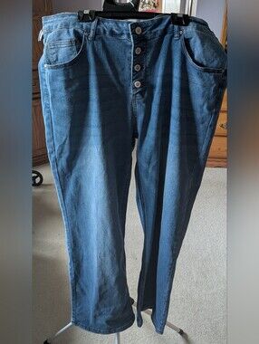 High-Rise Dark Blue Wide-Leg Jeans for Women Comfort Stretch Tech Button Fly